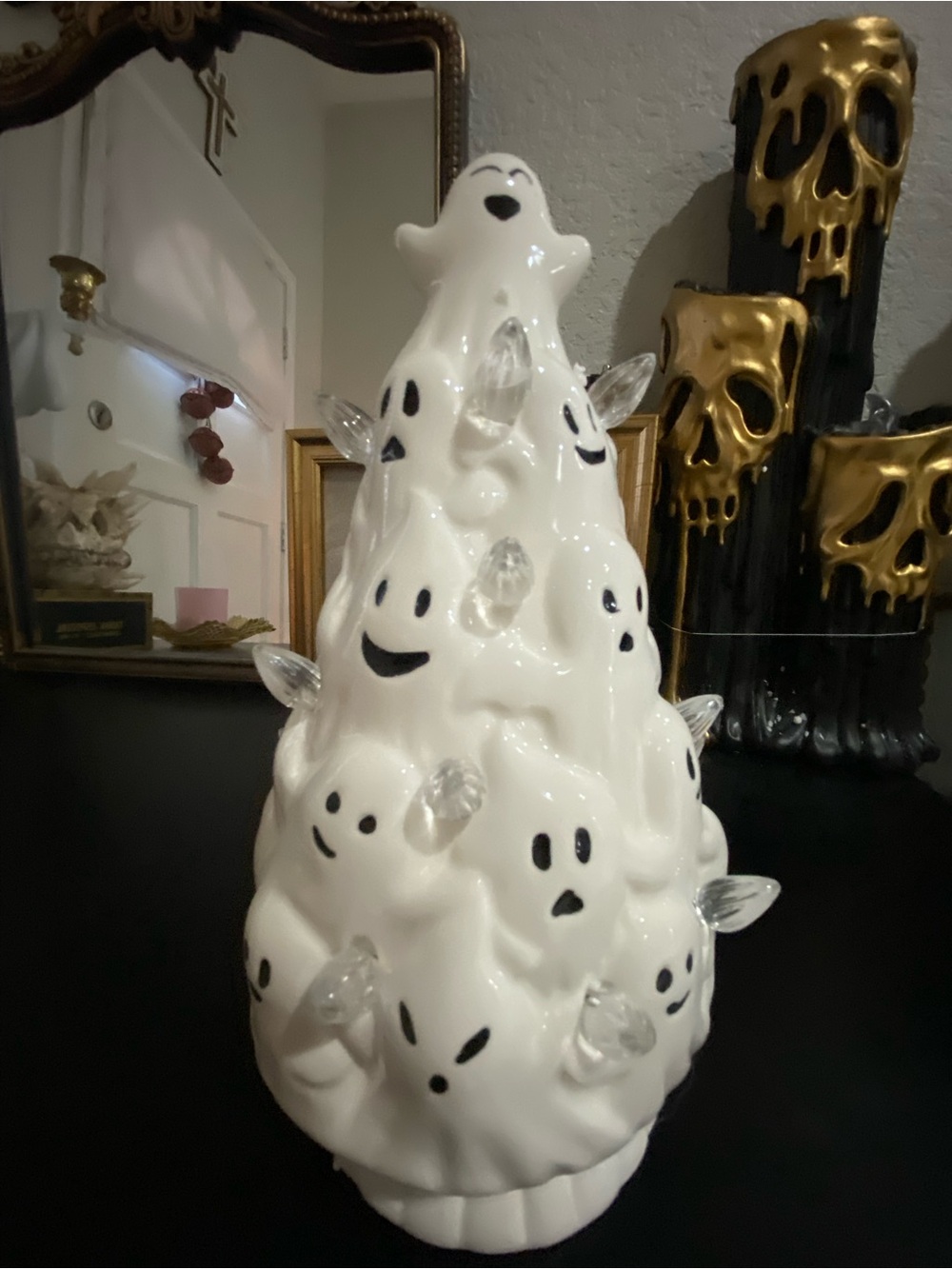 Ceramic Ghost Tree with Clear Bulb Accents - White